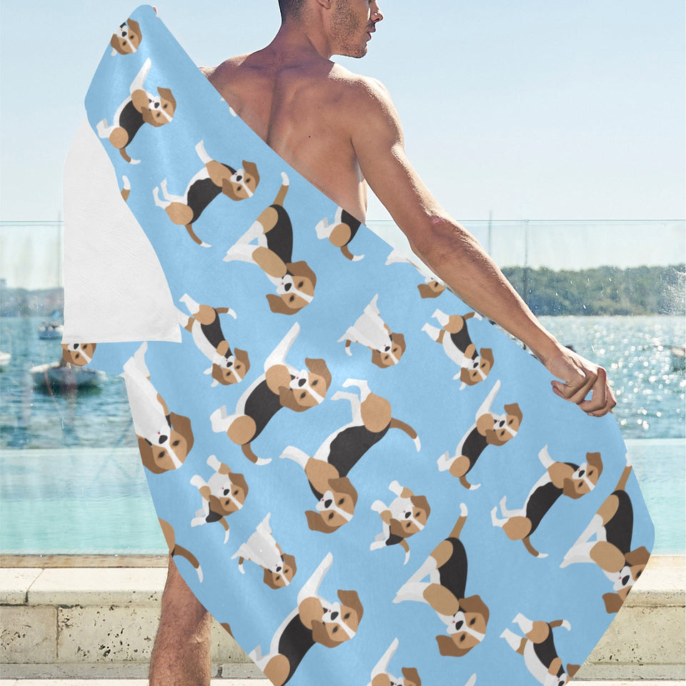 Beagle dog blue background pattern Beach Towel