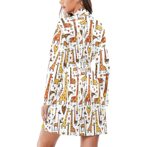 Giraffe Pattern Print Design 04 Women's Long Sleeve Belted Night Robe