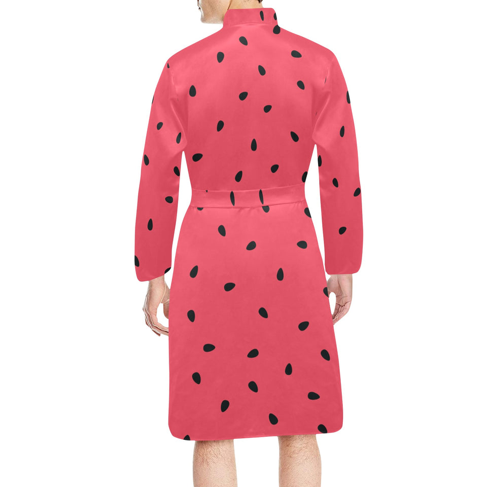 watermelon texture background Men's Long Sleeve Belted Night Robe
