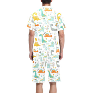 Cute funny kids dinosaurs pattern Men's V-Neck Short Pajama Set