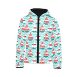 Red White sailboat wave background Kids' Boys' Girls' Padded Hooded Jacket