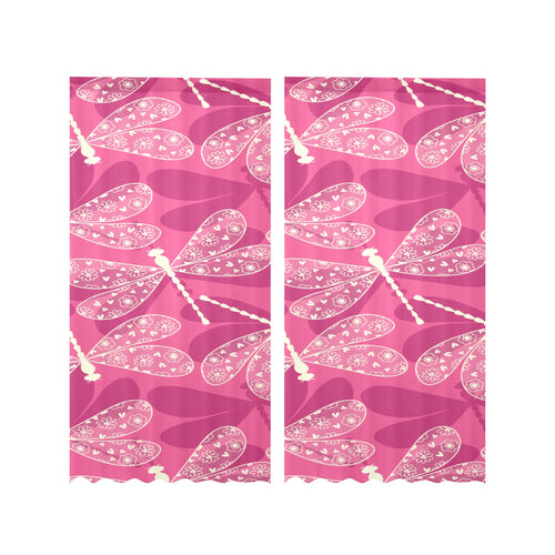 Beautiful dragonfly pink background Gauze Curtain