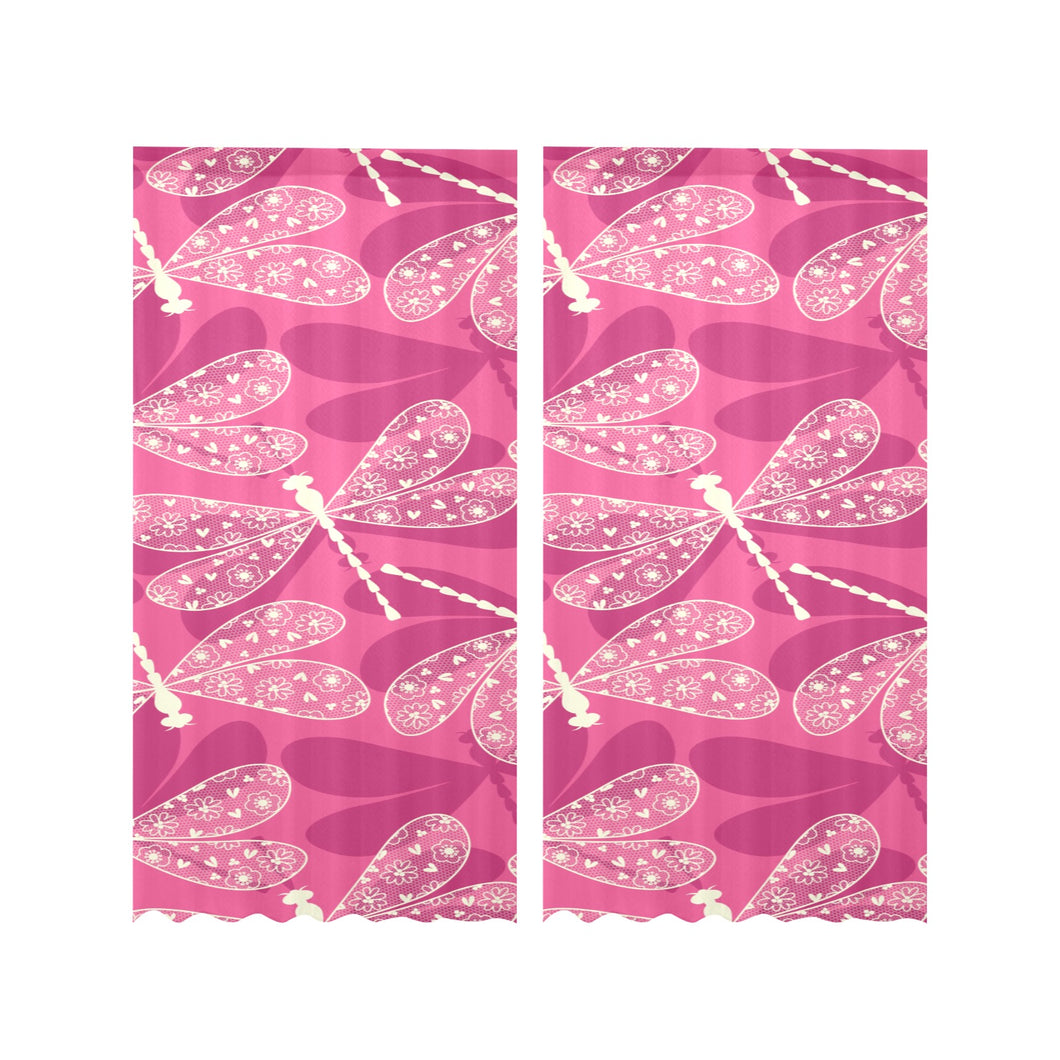 Beautiful dragonfly pink background Gauze Curtain