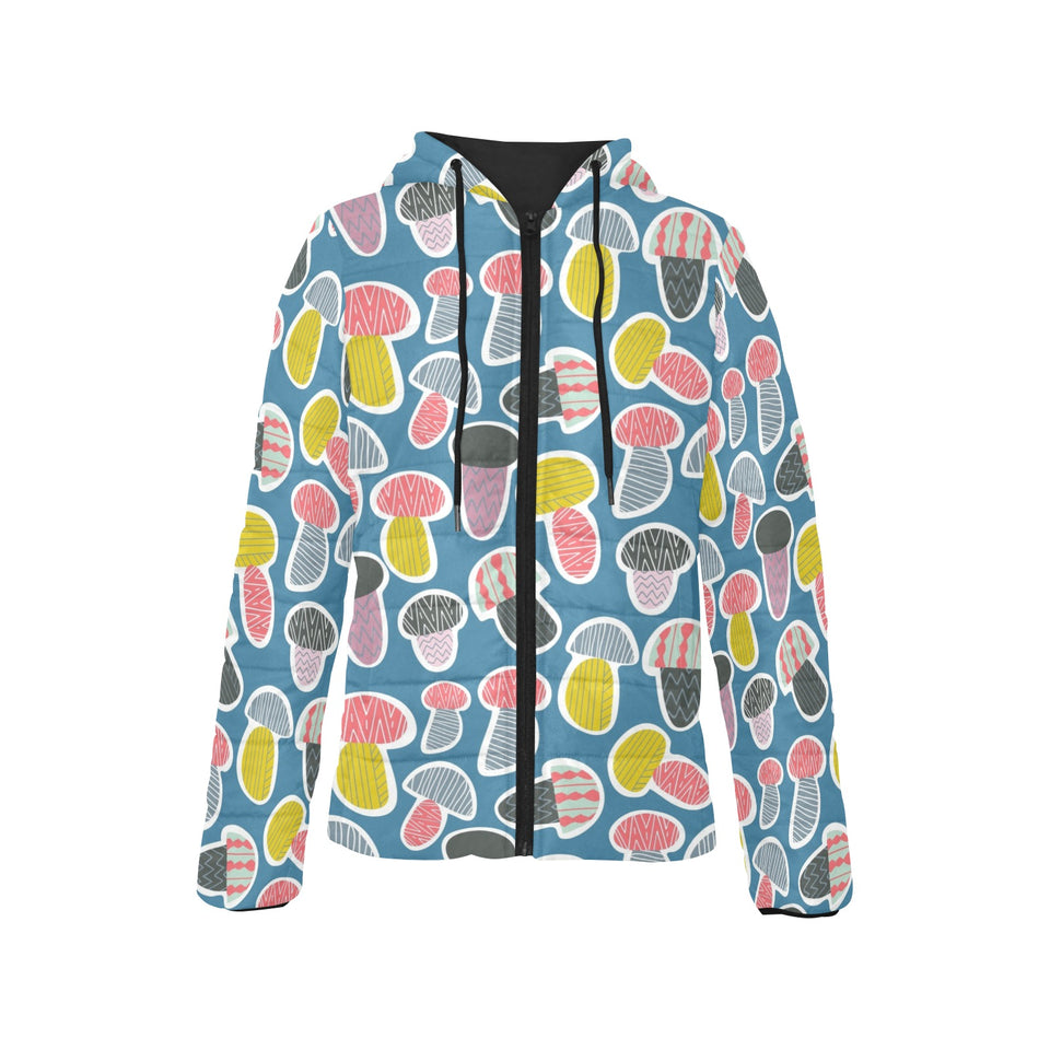 Colorful mushroom design pattern Women's Padded Hooded Jacket