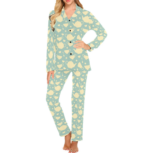 Tea pots Pattern Print Design 02 Women's Long Pajama Set