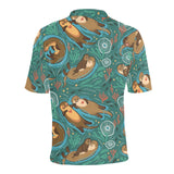 cute brown sea otters ornamental seaweed corals gr Men's All Over Print Polo Shirt