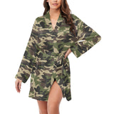 Dark Green camouflage pattern Women's Long Sleeve Belted Night Robe