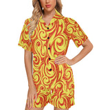 Fire flame design pattern Women's V-Neck Short Pajama Set