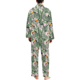 Toucan tropical green jungle palm pattern Men's Long Pajama Set