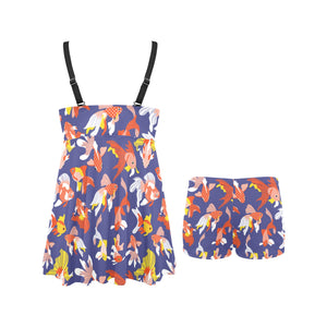 Goldfish Pattern Print Design 04 Chest Sexy Pleated Two Piece Swim Dress