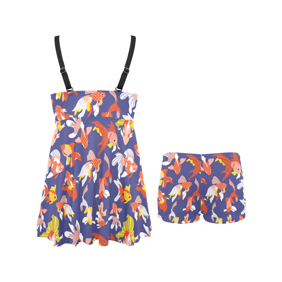 Goldfish Pattern Print Design 04 Chest Sexy Pleated Two Piece Swim Dress