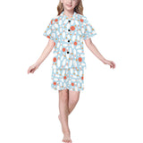 Bowling ball bowling pins blue blackground Kids' Boys' Girls' V-Neck Short Pajama Set