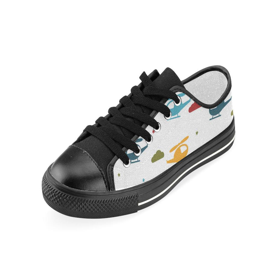 Colorful helicopter pattern Kids' Boys' Girls' Low Top Canvas Shoes Black