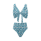 Hibiscus Pattern Print Design 04 Chest Bowknot High Waisted Bikini Swimsuit