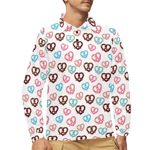 Pretzels Pattern Print Design 04 Men's Long Sleeve Polo Shirt