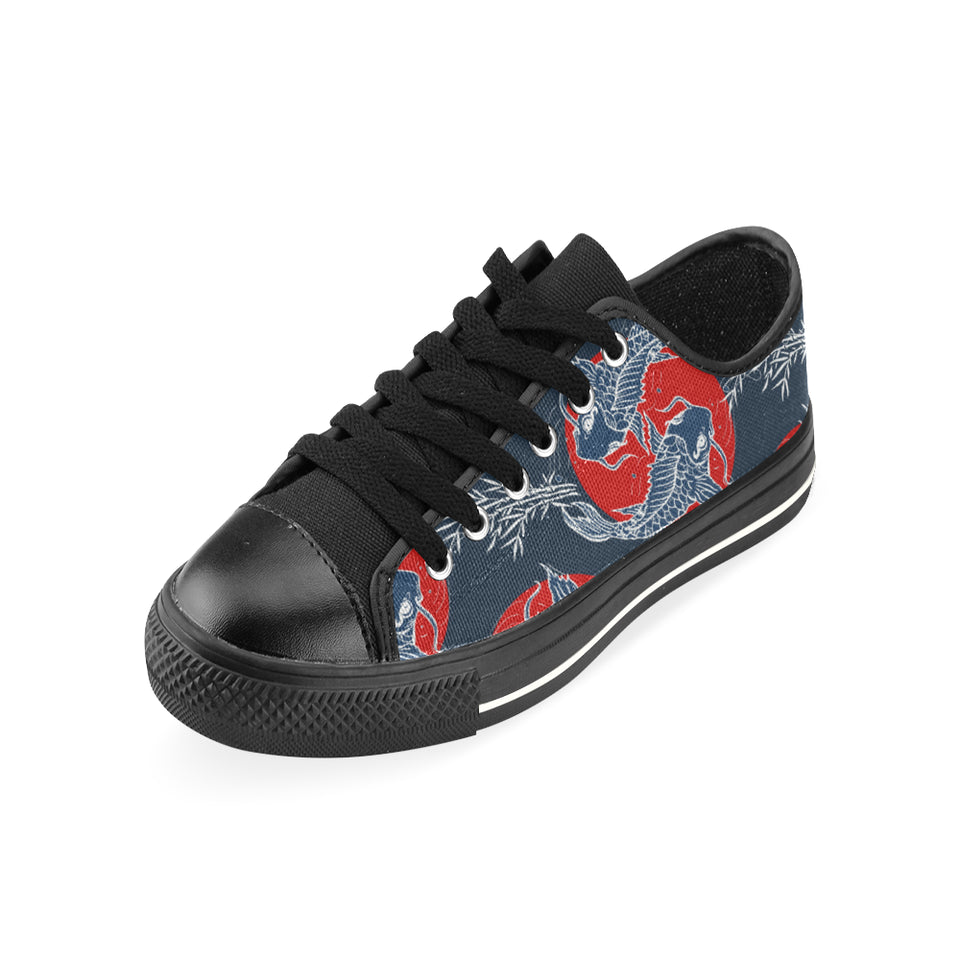 Fancy Carps hand drawn japanese art Men's Low Top Canvas Shoes Black
