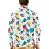 Dragonflies ginkgo leaves pattern Men's Long Sleeve Polo Shirt