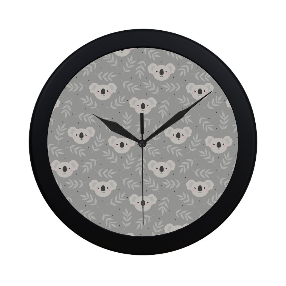 Cute koala leaves pattern Elegant Black Wall Clock