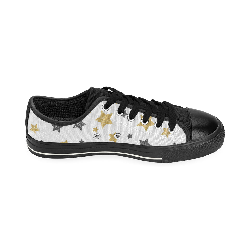 hand drawn gold black star pattern Men's Low Top Canvas Shoes Black