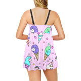 Cute ice cream cone animal pattern Chest Sexy Pleated Two Piece Swim Dress