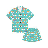 Rainbow pattern green background Kids' Boys' Girls' V-Neck Short Pajama Set