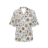 Cute nautical steering wheel anchor pattern Women's All Over Print Hawaiian Shirt