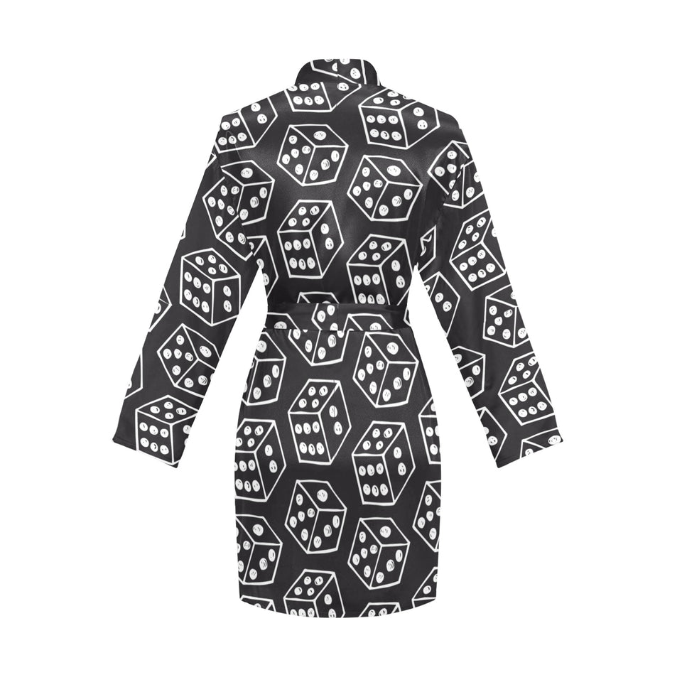Dice Pattern Print Design 01 Women's Long Sleeve Belted Night Robe