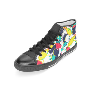 watercolor bowling ball pins Women's High Top Canvas Shoes Black