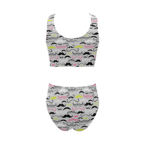 Mustache Beard Pattern Print Design 02 Chest Bowknot High Waisted Bikini Swimsuit