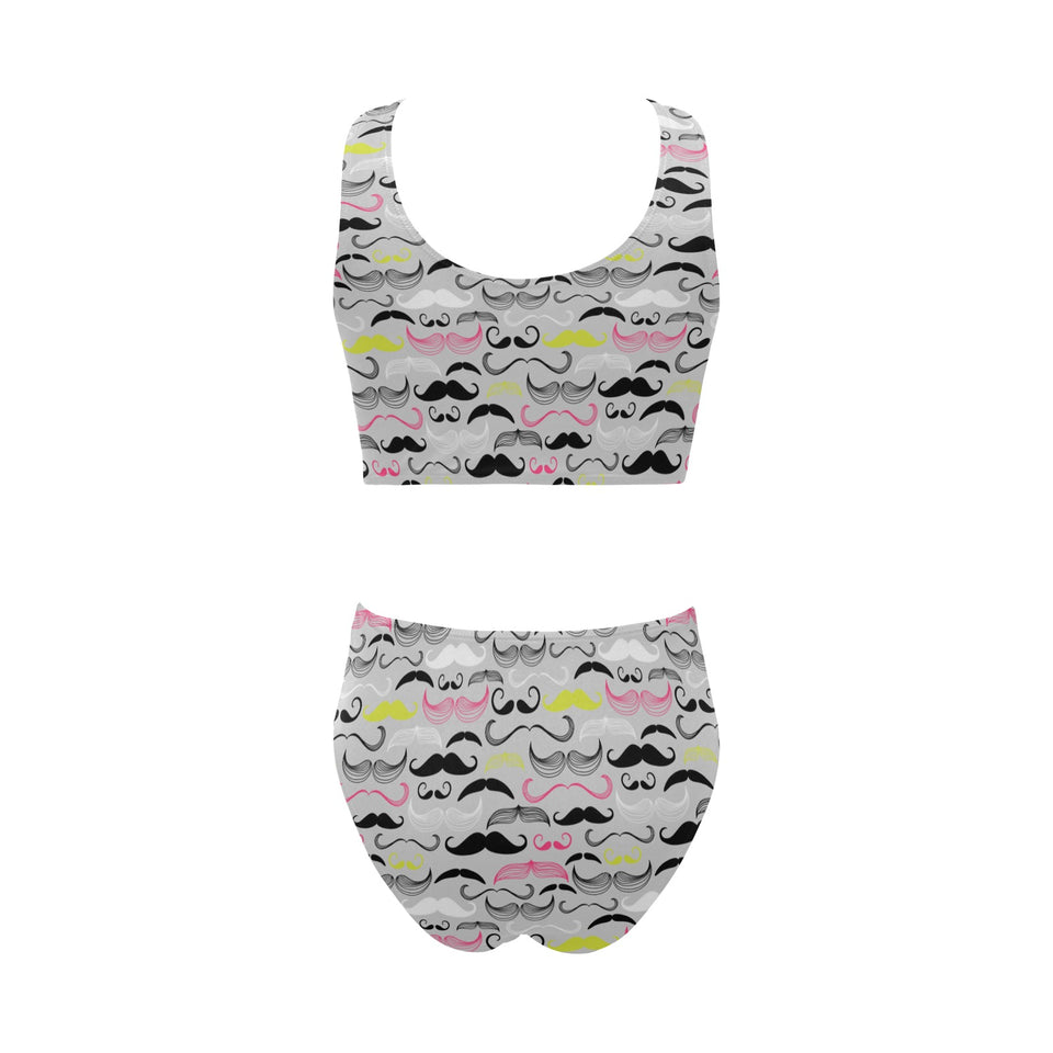 Mustache Beard Pattern Print Design 02 Chest Bowknot High Waisted Bikini Swimsuit