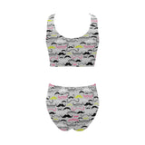 Mustache Beard Pattern Print Design 02 Chest Bowknot High Waisted Bikini Swimsuit