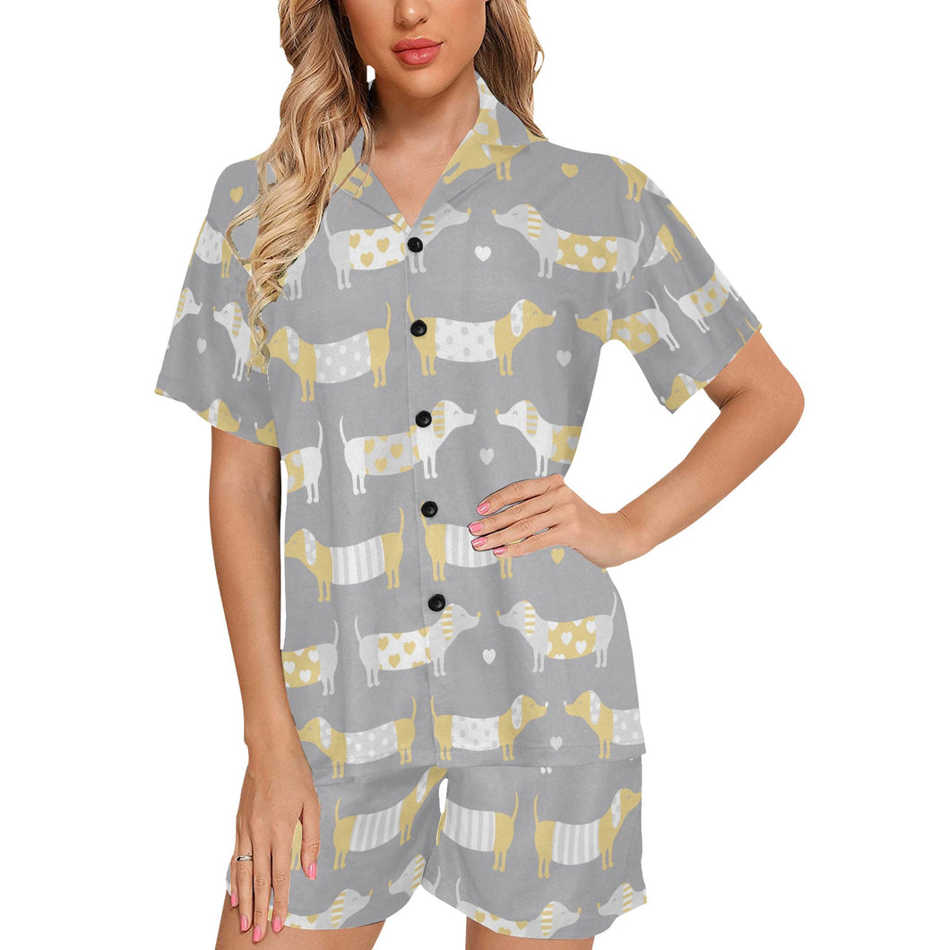 Cute dachshund dog pattern Women's V-Neck Short Pajama Set