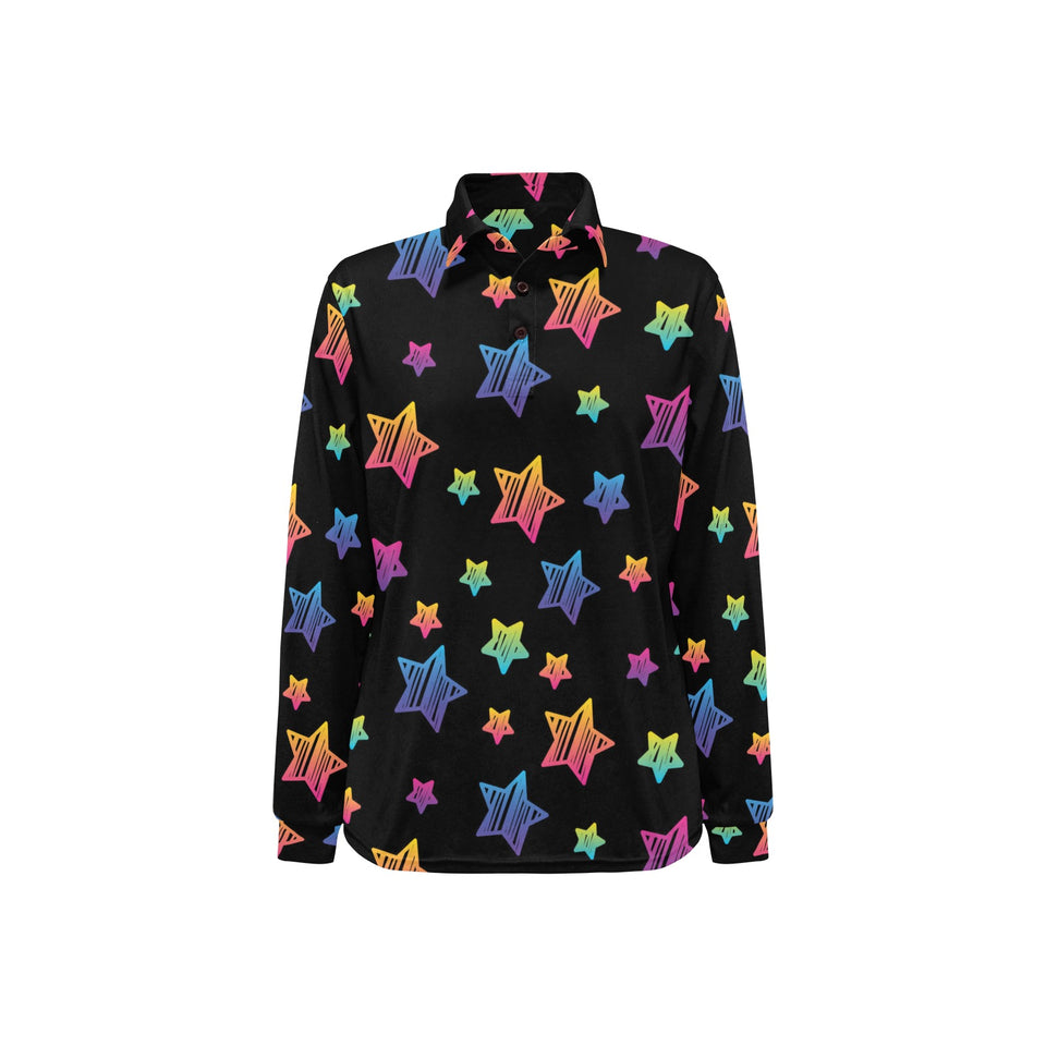 Colorful star pattern Women's Long Sleeve Polo Shirt