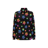 Colorful star pattern Women's Long Sleeve Polo Shirt