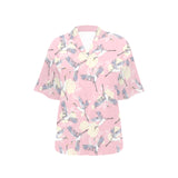 Japanese crane rose pattern Women's All Over Print Hawaiian Shirt