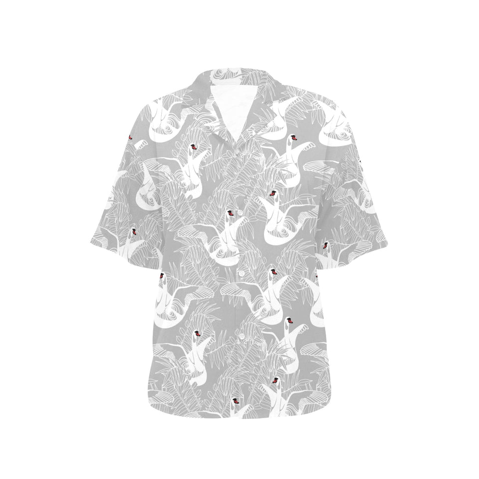 white swan gray background Women's All Over Print Hawaiian Shirt