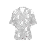 white swan gray background Women's All Over Print Hawaiian Shirt