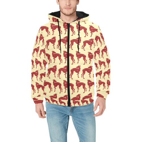 Greyhound Pattern Print Design 04 Men's Padded Hooded Jacket