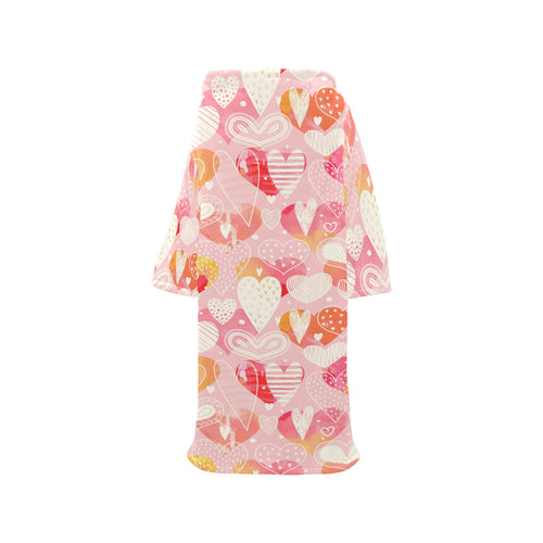 Hand drawn heart design pattern Blanket Robe with Sleeves