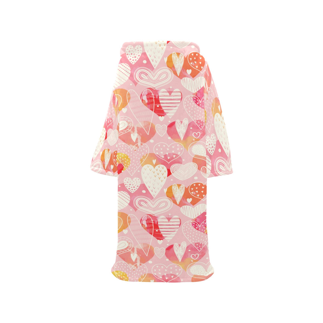 Hand drawn heart design pattern Blanket Robe with Sleeves