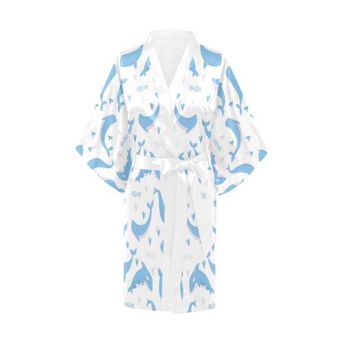 Blue whale pattern Women's Short Kimono Robe
