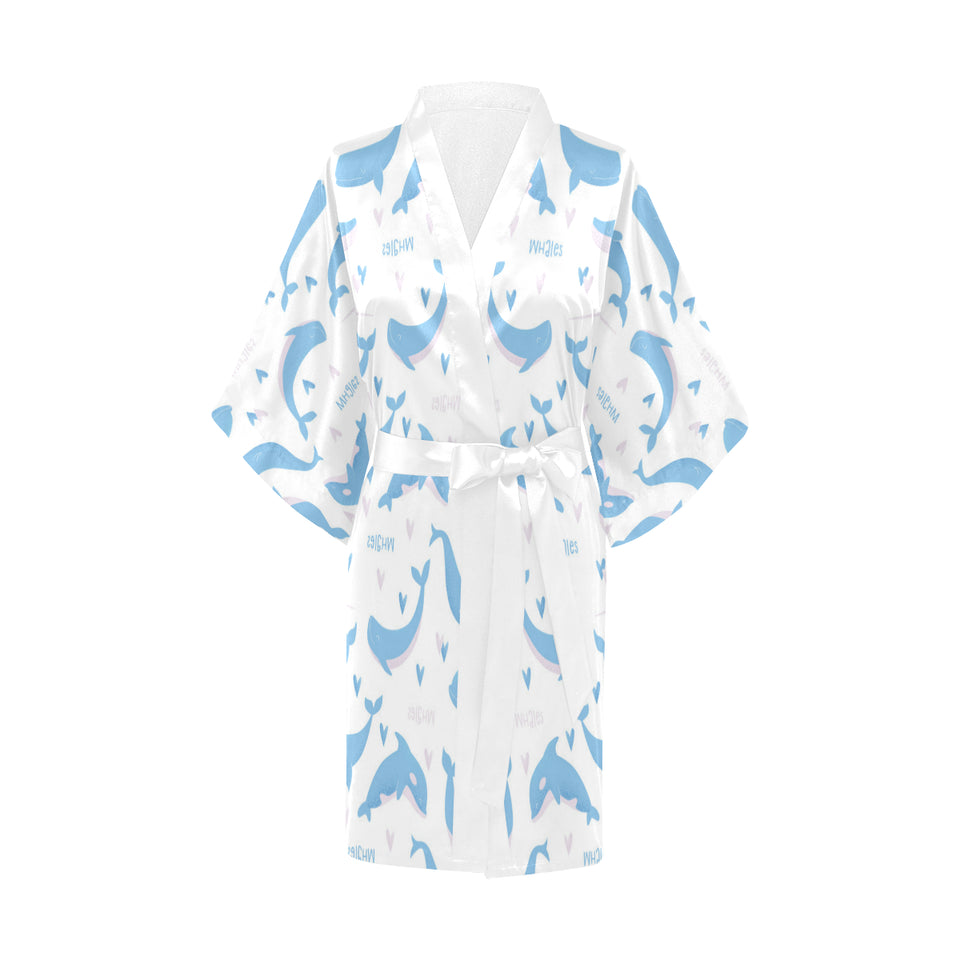 Blue whale pattern Women's Short Kimono Robe