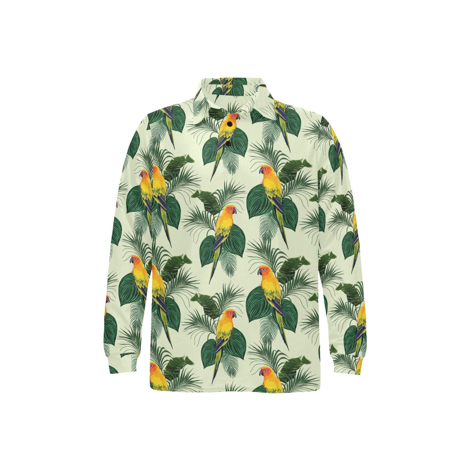 Beautiful parrot palm leaves pattern Men's Long Sleeve Polo Shirt