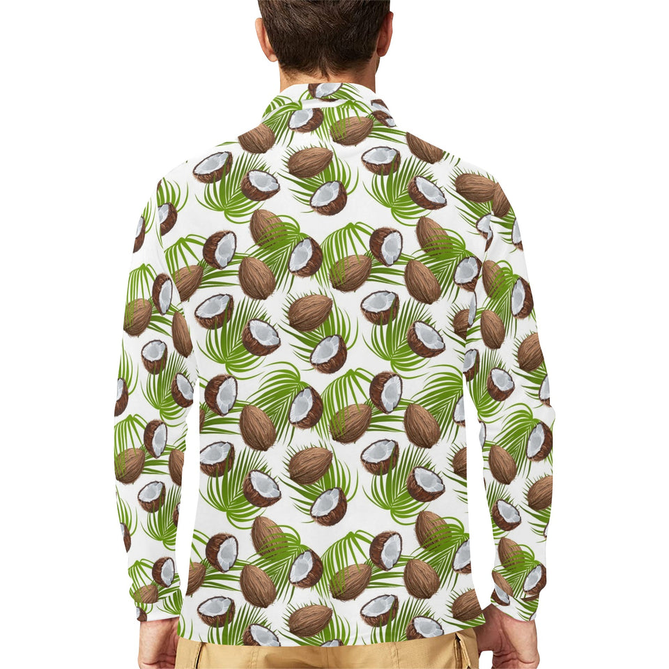 Coconut Pattern Print Design 04 Men's Long Sleeve Polo Shirt
