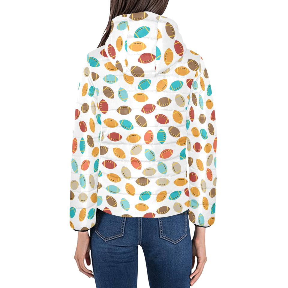 Colorful american football ball pattern Women's Padded Hooded Jacket
