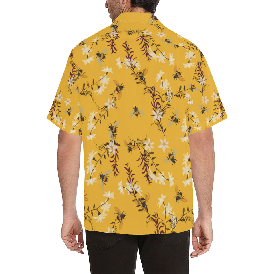 Bee flower pattern Men's All Over Print Hawaiian Shirt