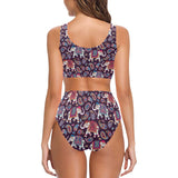Elephant indian style ornament pattern Chest Bowknot High Waisted Bikini Swimsuit
