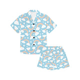 Cute rainbow clound star pattern blue background Kids' Boys' Girls' V-Neck Short Pajama Set