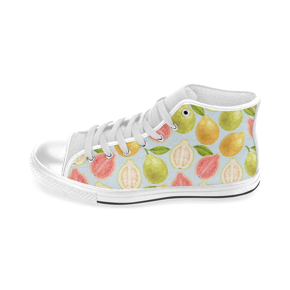 Guava design pattern Men's High Top Canvas Shoes White