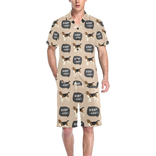 Beagle pattern Men's V-Neck Short Pajama Set